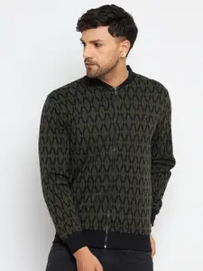 Duke Geometric Printed Mandarin Collar Long Sleeves Fleece Front-Open Sweatshirt