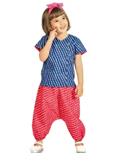 Tiny Bunnies Girls Printed Pure Cotton Top With Dhoti Pants
