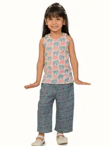 Tiny Bunnies Girls Ethnic Motifs Printed Top With Trousers