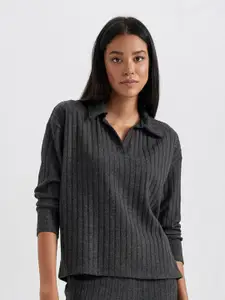 DeFacto Striped Polo Collar Drop-Shoulder Sleeves T-shirt