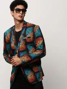 SHOWOFF Graphic Printed Slim Fit Single-Breasted Cotton Blazer