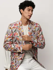 SHOWOFF Printed Slim-Fit Cotton Single Breasted Blazer