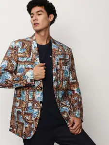 SHOWOFF Printed Notched Lapel Single Breasted Blazer