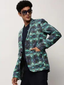 SHOWOFF Abstract Printed Slim-Fit Single Breasted Cotton Blazer