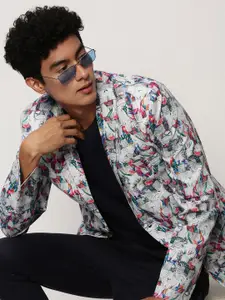 SHOWOFF Tropical Printed Slim-Fit Single Breasted Cotton Blazer