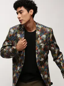 SHOWOFF Slim-Fit Printed Notched Lapel Collar Single Breasted Cotton Casual Blazer