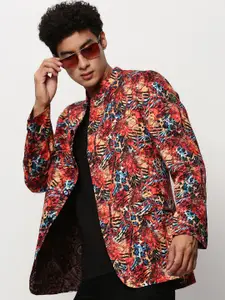 SHOWOFF Printed Slim-Fit Cotton Bandhgala Blazer