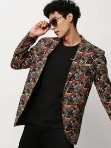 SHOWOFF Abstract Printed Slim Fit Single-Breasted Cotton Blazer