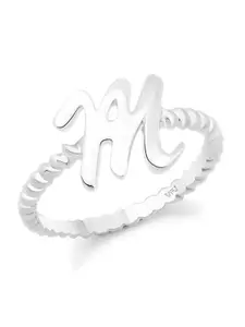 Vighnaharta Rhodium-Plated Alphabet M Spiral Finger Ring