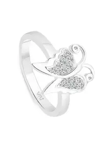 Vighnaharta Rhodium Plated CZ Studded Finger Ring