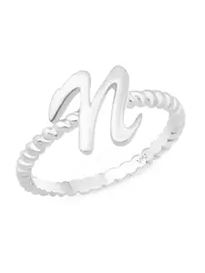 Vighnaharta Rhodium-Plated Spiral Alphabet N Finger Ring