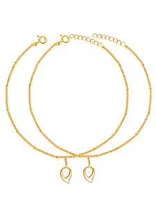 Unniyarcha Set Of 2 92.5 Sterling Silver Gold-Plated Stone-Studded Anklets