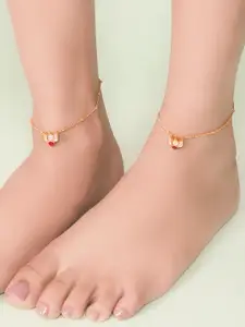 Unniyarcha Set Of 2 92.5 Sterling Silver Gold-Plated Stone-Studded Anklets