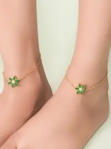 Unniyarcha Set Of 2 92.5 Sterling Silver Gold-Plated Stone-Studded Anklets