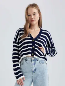 DeFacto Striped Crop Acrylic Cardigan Sweater