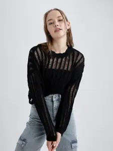 DeFacto Open Knit Semi Sheer Crop Pullover Sweater