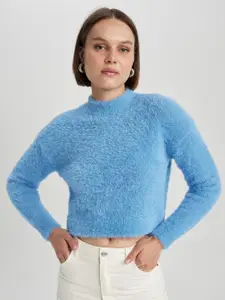 DeFacto Fuzzy Detail High Neck Crop Pullover Sweater
