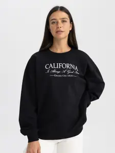 DeFacto Typography Printed Round-Neck Pullover Sweatshirt