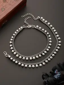 Anouk Set Of 2 Silver-Plated Handcrafted Pearl-Studded Anklets