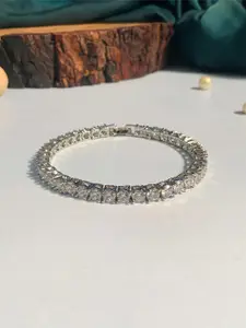 ABDESIGNS Silver-Plated American Diamond Studded Wraparound Bracelet