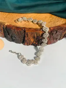 ABDESIGNS Silver-Plated American Diamond Studded Wraparound Bracelet