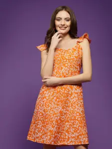 Oomph! Floral Printed Ruffled Detailed A-Line Dress