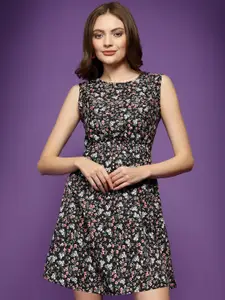 Oomph! Floral Printed Cut Out Detail Fit And Flare Dress