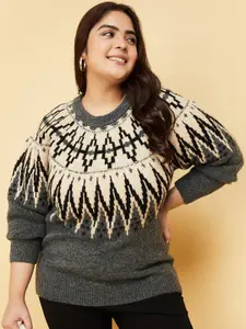max Plus Size Geometric Self Design Pullover Sweaters