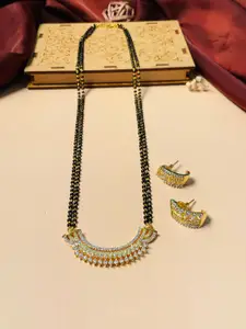 ABDESIGNS Gold-Plated Stone-Studded & Beaded Mangalsutra With Earrings