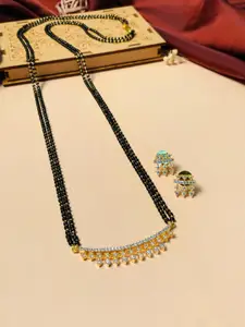 ABDESIGNS Gold-Plated Stone-Studded & Beaded Mangalsutra With Earrings