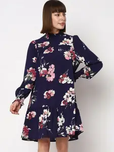 Vero Moda Floral Printed Puff Sleeves Gathered A-Line Dress