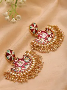 PANASH Gold-Plated Kundan & Artificial Beads Studded Chandbalis