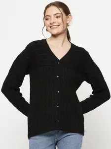 Madame Self Design Cable Knit V-Neck Cardigan Sweaters