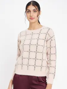Madame Checked Fizzy Detail Acrylic Pullover Sweater
