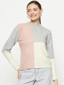Madame Colourblocked Round Neck Pullover Sweaters