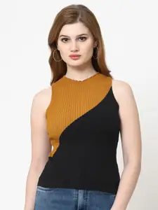 Kalt Colourblocked High Neck Ribbed Fitted Top