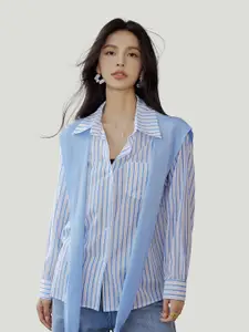 JC Collection Striped Above the Keyboard Collar Regular Fit Casual Shirt