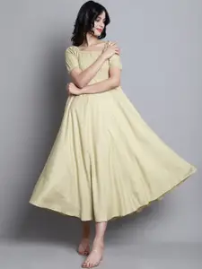 BAESD Square Neck Puff Sleeves Smocked Fit & Flare Midi Dress