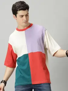 THE HOLLANDER Colourblocked Cotton Drop-Shoulder Sleeves Oversized T-shirt