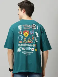 THE HOLLANDER Conversational Printed Drop-Shoulder Sleeves Oversized Cotton T-Shirt