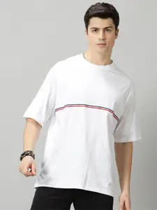 THE HOLLANDER Striped Drop Shoulder Sleeves Oversized Cotton Casual T-shirt