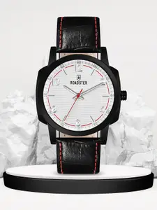 The Roadster Lifestyle Co. Men Leather Strap Analogue Reset Time Watches RD-07-White
