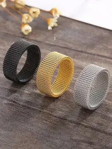 MEENAZ Men Set Of 3 Stainless Steel Silver-Plated Band Finger Rings