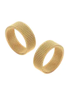 MEENAZ Men Set Of 2 Gold-Plated Band Finger Ring