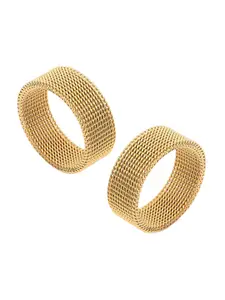 MEENAZ Men Set Of 2 Gold-Plated Band Finger Ring