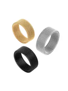 MEENAZ Men Set Of 3 Silver-Plated Stainless Steel Band Finger Ring