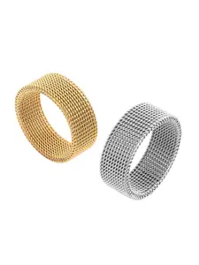 MEENAZ Men Set Of 2 Silver-Plated And Gold Plated Band Finger Ring