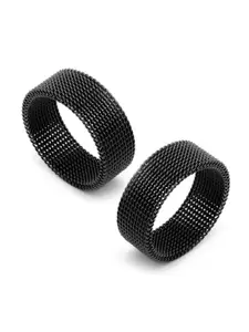 MEENAZ Men Set Of 2 Platinum-Plated Band Finger Rings
