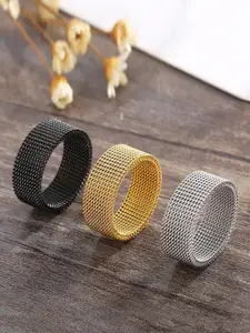 MEENAZ Men Set Of 3 Silver Plated Stainless Steel Finger Ring