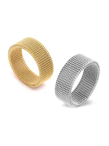 MEENAZ Men Set Of 2 Silver-Plated Band Finger Ring